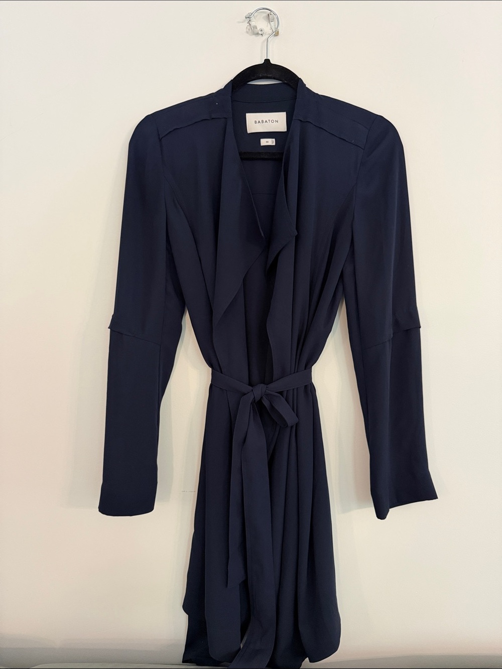 Babaton Dark Navy Long Sleeve Wrap Dress/Jacket with Waist Tie